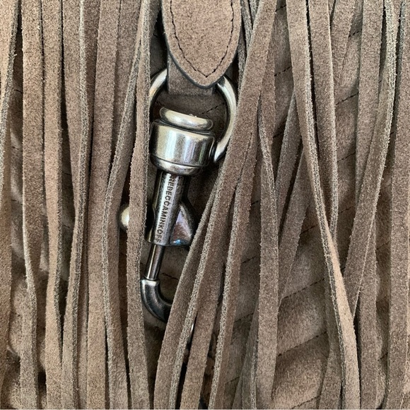 New Rebecca Minkoff Edie Fringe Quilt Suede Crossbody Bag Purse Handbag, Porcini - Picture 6 of 14